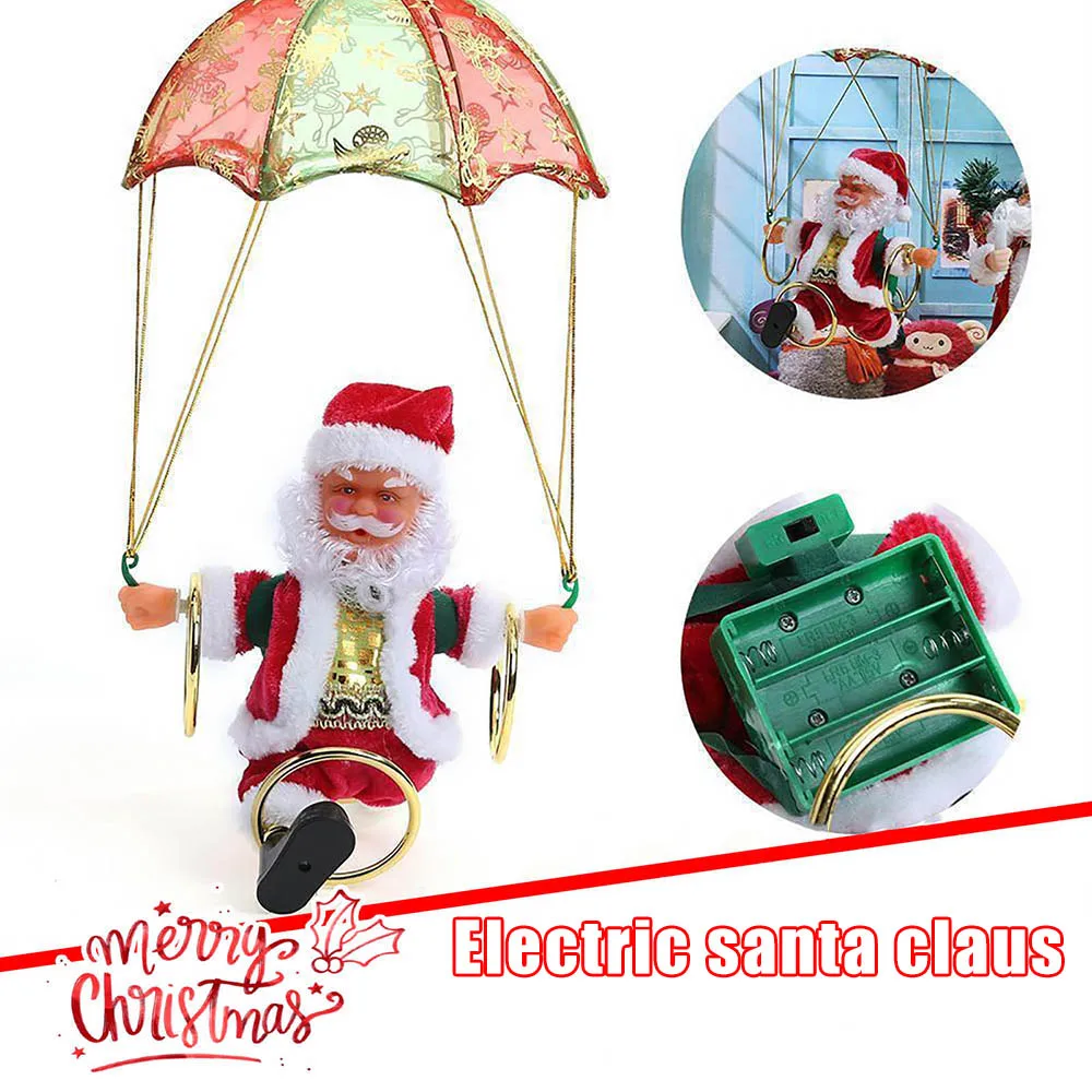 

In Stock Electric Christmas Toys Skydiving Santa Claus Toys for Children Hanging Ornament Free shipping