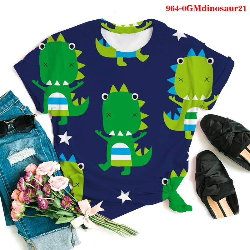 

Women Clothing Dinosaur 3D Tshirts Lovely Tshirt Fashion Animal Printed Tops Short Sleeve O-neck Casual Plus Size Cute T-shirt