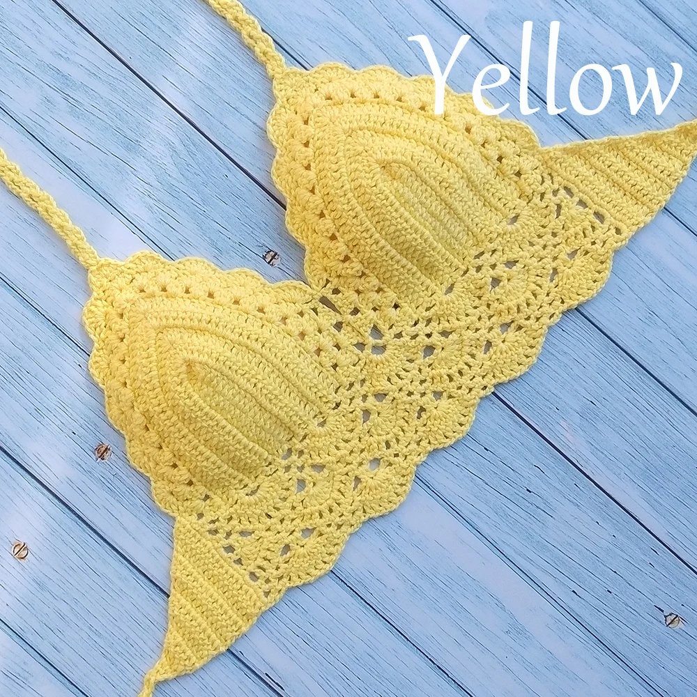 10 Colors Have Lining Womens Bikini Top Sexy Crochet Knit Separate Female Swimsuit Push Up Bra Beachwear Plus Size Bathing Suits