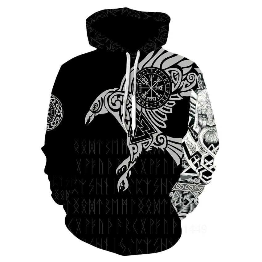

Viking The Raven of Tattoo 3D Printed Men Hoodies high quality cool loose Men/women hoodie Strange things Pullover