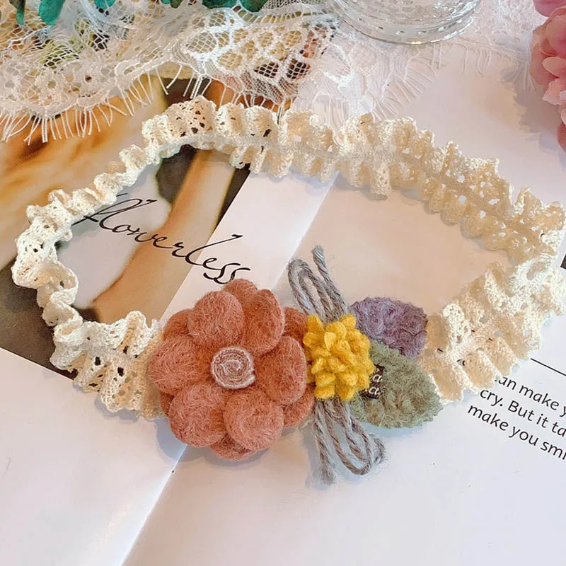 

Baby Girls Felt Flower Lace Crown Turban Handmade Cute Headbands Children Toddler Newborn 2021 Fashion Hair Accessories Headwear