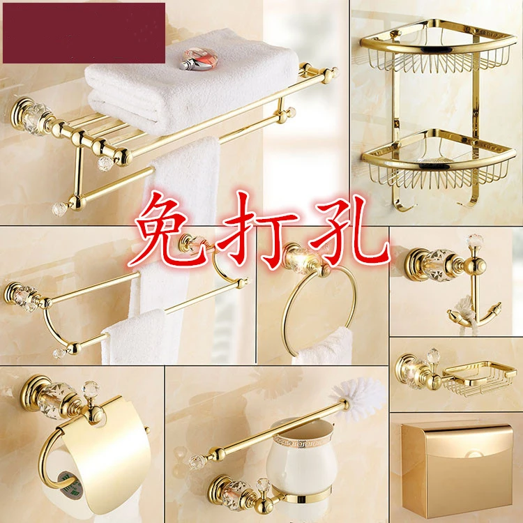gold crystal towel rack european bathroom hooks hardware suite bathroom brass shower basket towel ring bathroom accessories free global shipping