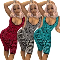 echoine summer sleeveless skinny bodycon playsuit women printed sexy fitness rompers party clubwear streetwear jumpsuit