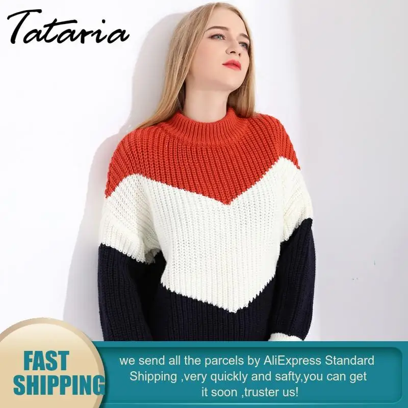 Толстый вязаный свитер с заплатками женские свитера и пуловеры контрастный