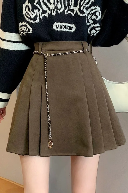 Коричневая Женская осенне-зимняя маленькая плиссированная юбка новый дизайн 2021