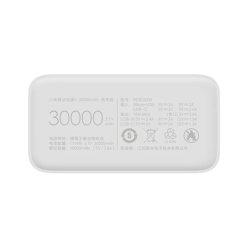 Новый внешний аккумулятор Xiaomi Power Bank 3 30000 мАч 18 Вт компактный для быстрой зарядки