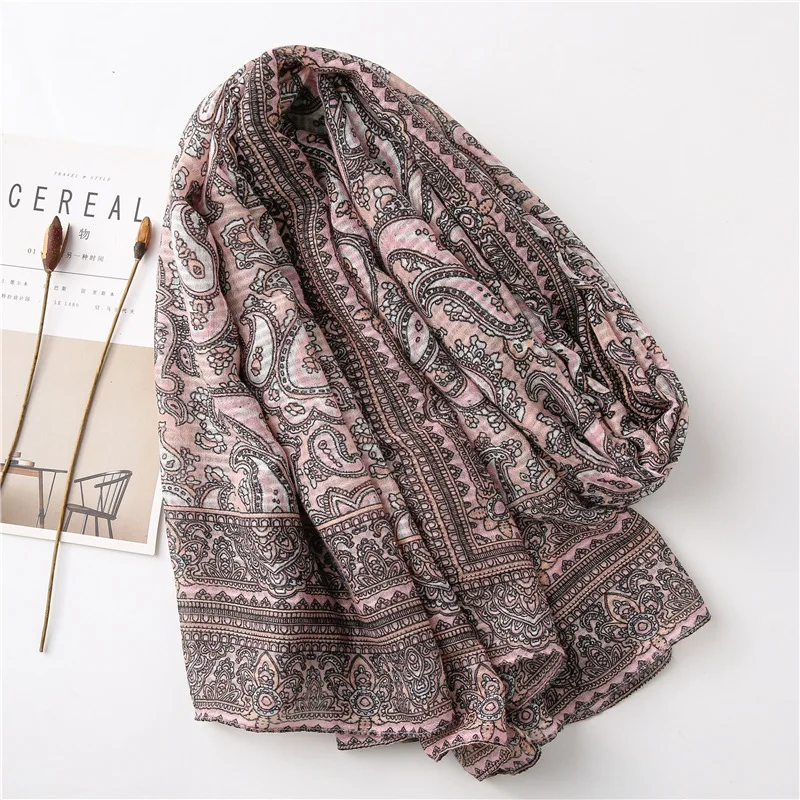 

Hot 2020 Winter Scarf Hijab Cotton Linen Scarf Women Fresh Plant Flower Decoration Sunscreen Shawl Pashmina Bandana Scarves