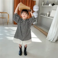 2022 spring girl temperament literary style dress female baby lace skirt loose plaid shirt skirt