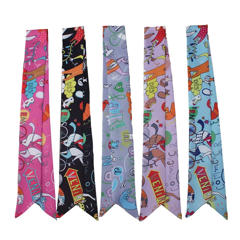 

New Summer Silk Scarf Women's Multi Function Printing Versatile Binding Bag Handle Small Ribbon Women's Neckline
