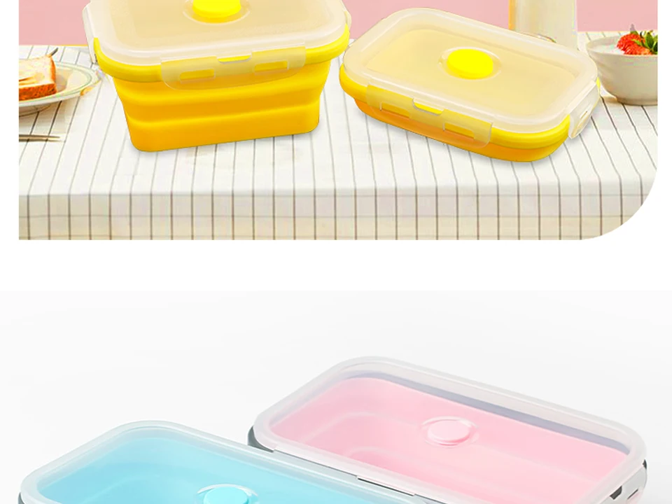 Силиконовый складной Ланч-бокс, контейнер для хранения еды, Bento BPA Free, Microwavable, портативный, для пикника, кемпинга, прямоугольная, открытая коробка