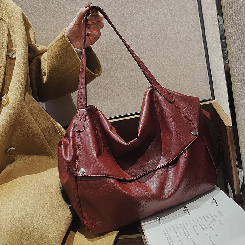 

Кожаные женские сумки на плечо большого размера, вместительная дизайнерская сумка через плечо, универсальная сумка-тоут, Женская Повседнев...