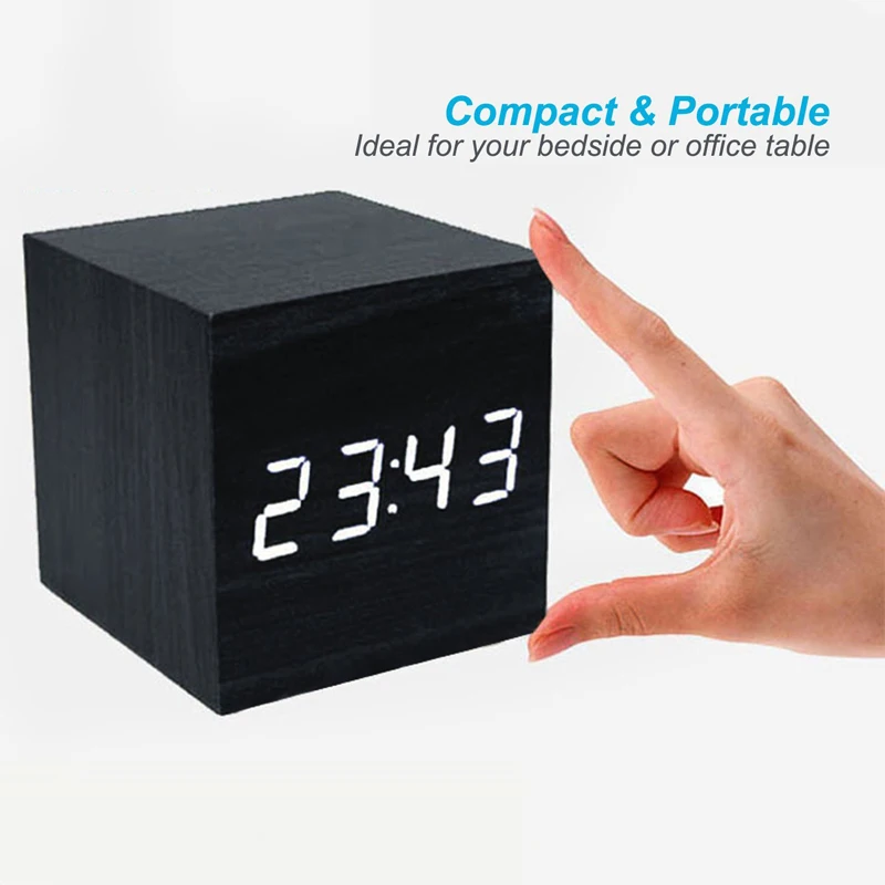 EAAGD будильник маленькие деревянные кубики Часы светодиодный немой прикроватный