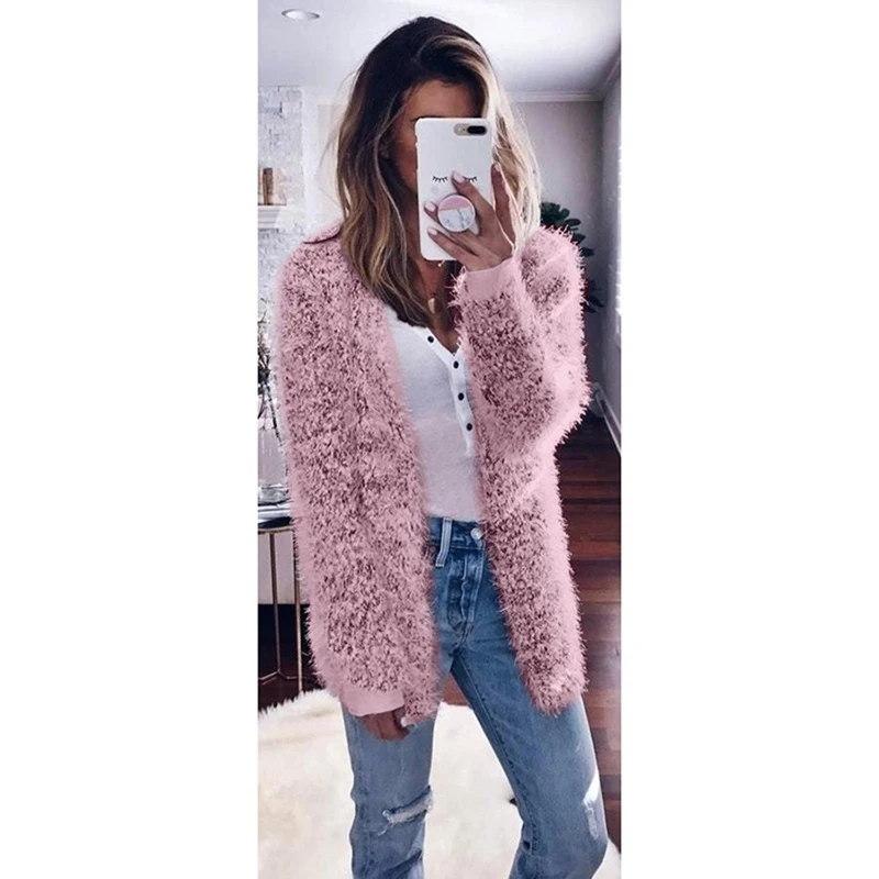 Autumn Winter Women Plush Cardigan 2019 Fashion Long Sleeve Fluffy Warm Sweater Coat Female Solid Color Slim Cardigans |