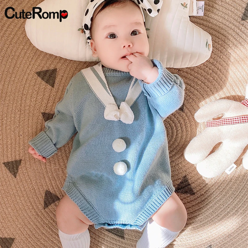 

Sailor Collar Baby Girl Boy Romper Autumn New Born Knitted Rompers Ruffle Long Sleeve Cotton Clothes Infant Jumpsuits Overall