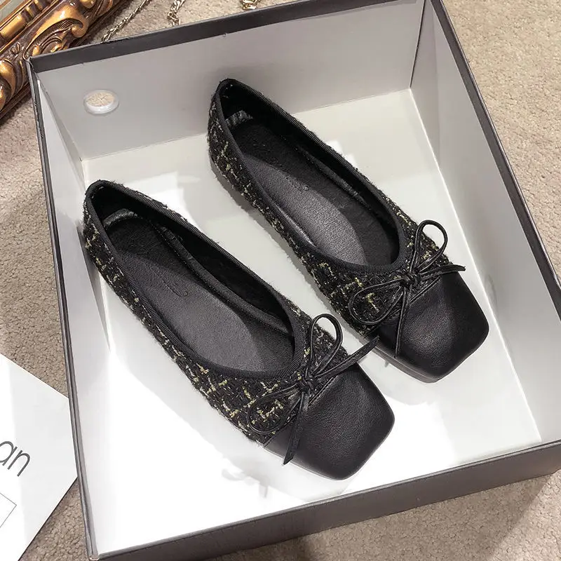 

Autumn Flats Shoes Women 2020 Square Toe Shallow Single Shoes Fashion Bow Women Loafers Slip on Shoes for Women Zapatos De Mujer