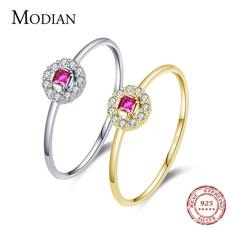 

MODIAN Authentic 925 Sterling Silver Delicate Red Crystal Small Finger Rings For Women Wedding Band Fashion Statement Jewelry