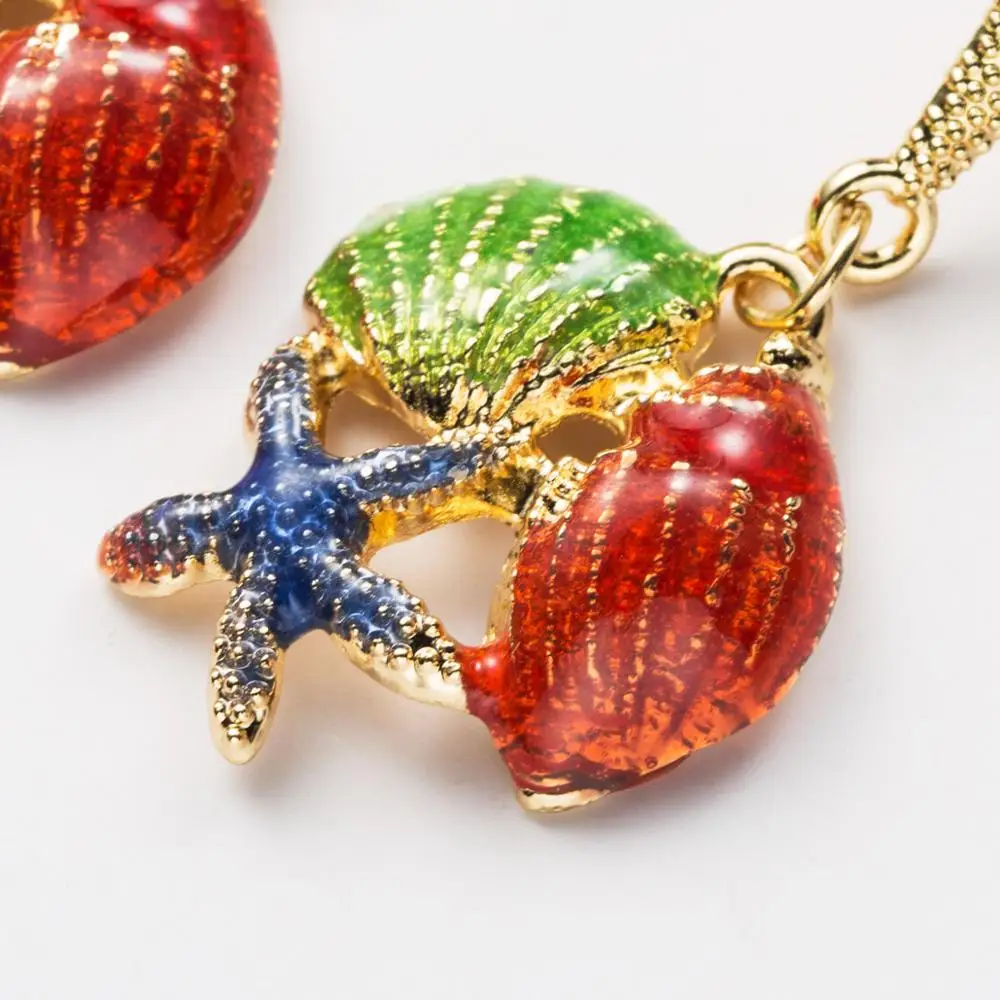 Fashion Green Blue Red Enamel Drop Earring For Women Starfish Shell Conch Shaped Statement Charm Dangle Beach Party Gift | Украшения и