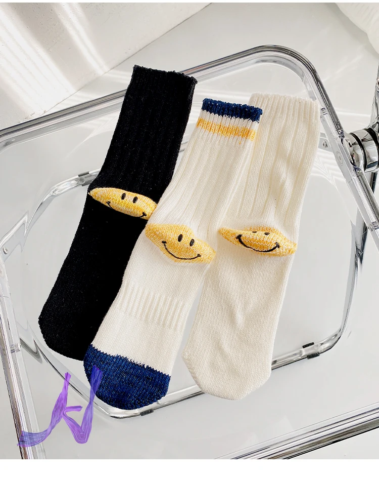 KAPITAL Middle Tube Socks Mens Smiley Face Casual Cotton KAPITAL Knitted Socks Woman Socks