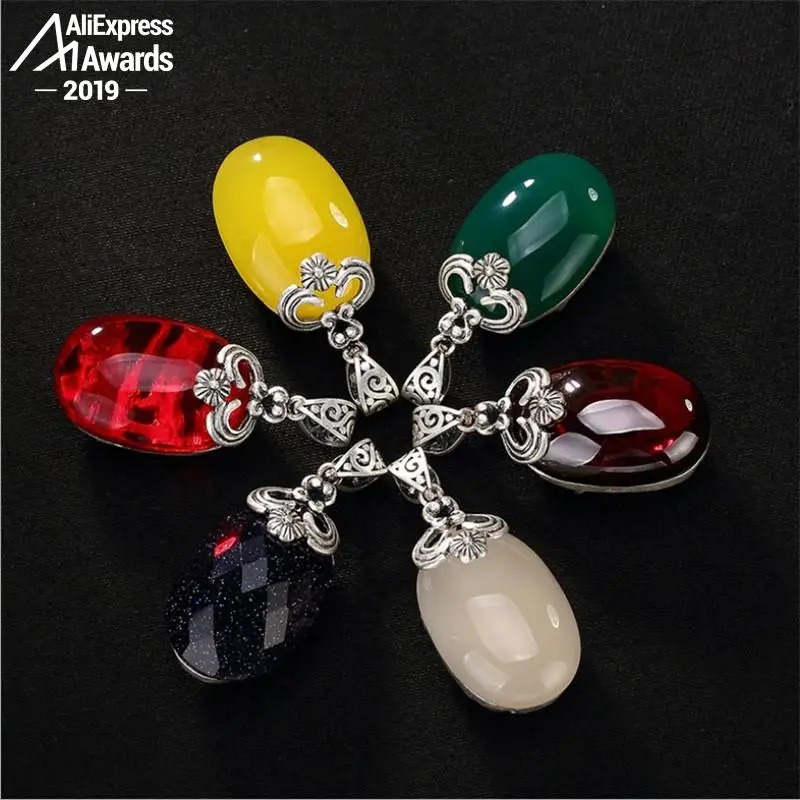 Большой камень из серебра S925 пробы желтый Хамбер Израиля в форме капли воды |