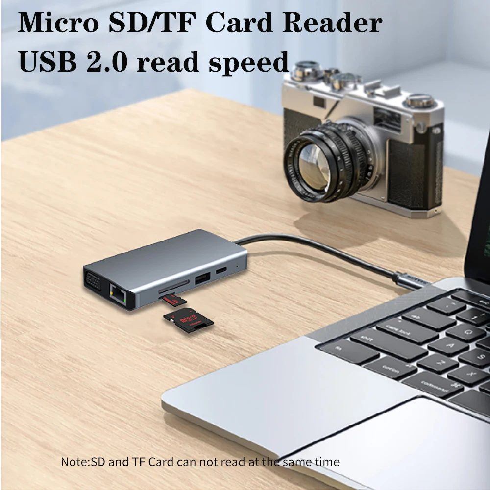 USB-разветвитель Tebe 9 в 1 USB Type-C на VGA HDMI-совместимый RJ45 Ethernet аудио 3 5 мм 0/2 0 кардридер