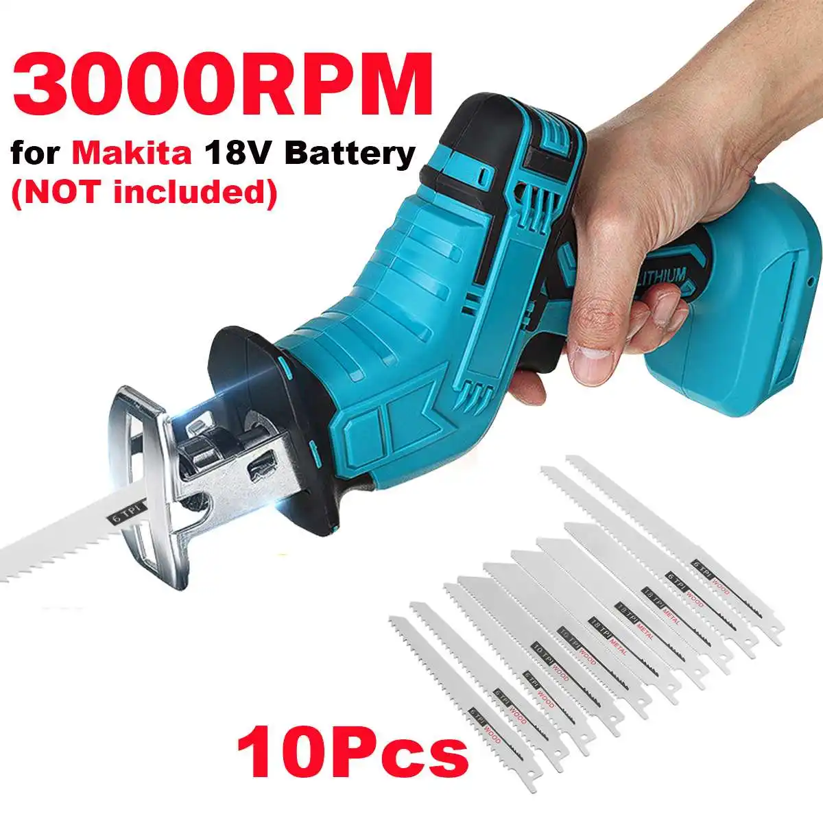 

Drillpro 18V Cordless Reciprocating Saw Portable Electric Saw 10Pcs Saw Blades Metal Wood Cutting Machine for Makita 18V Battery