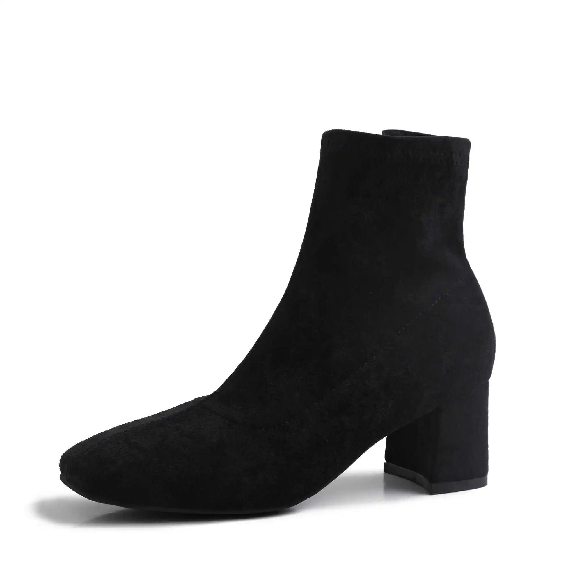 

Lenkisen basic square toe stretch fabric boots high heels solid side zipper sweet beauty lady winter warm women ankle boots L72