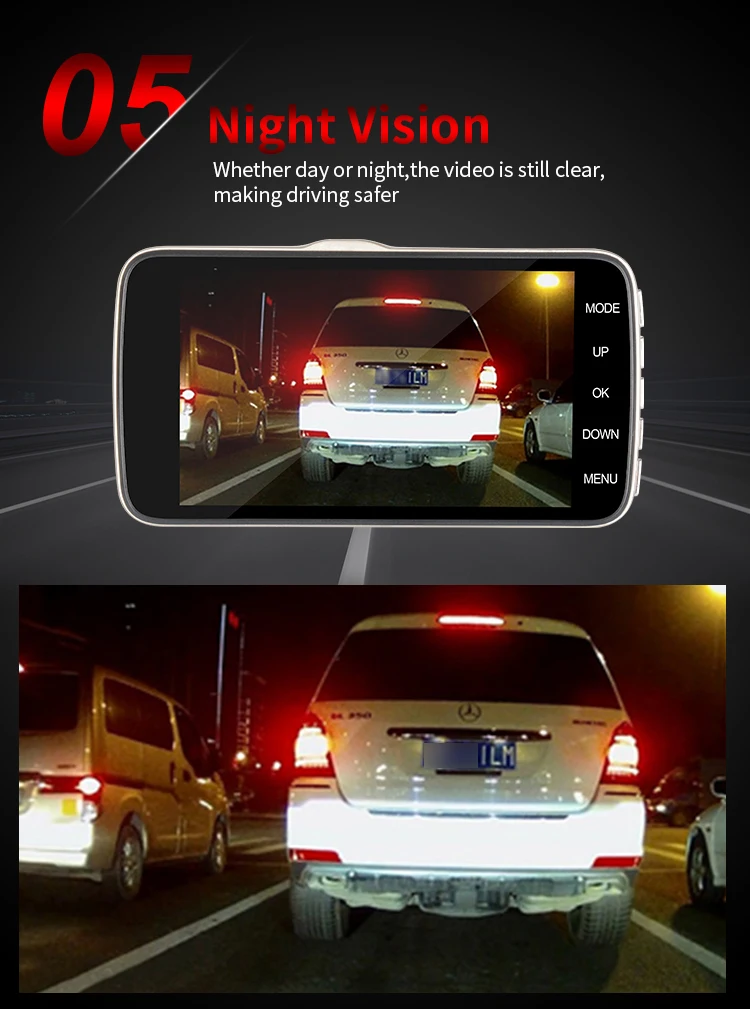 2019 новый размер экрана 4 дюйма ips дюймов высокая яркость (500CD) Dashcam Автомобильный