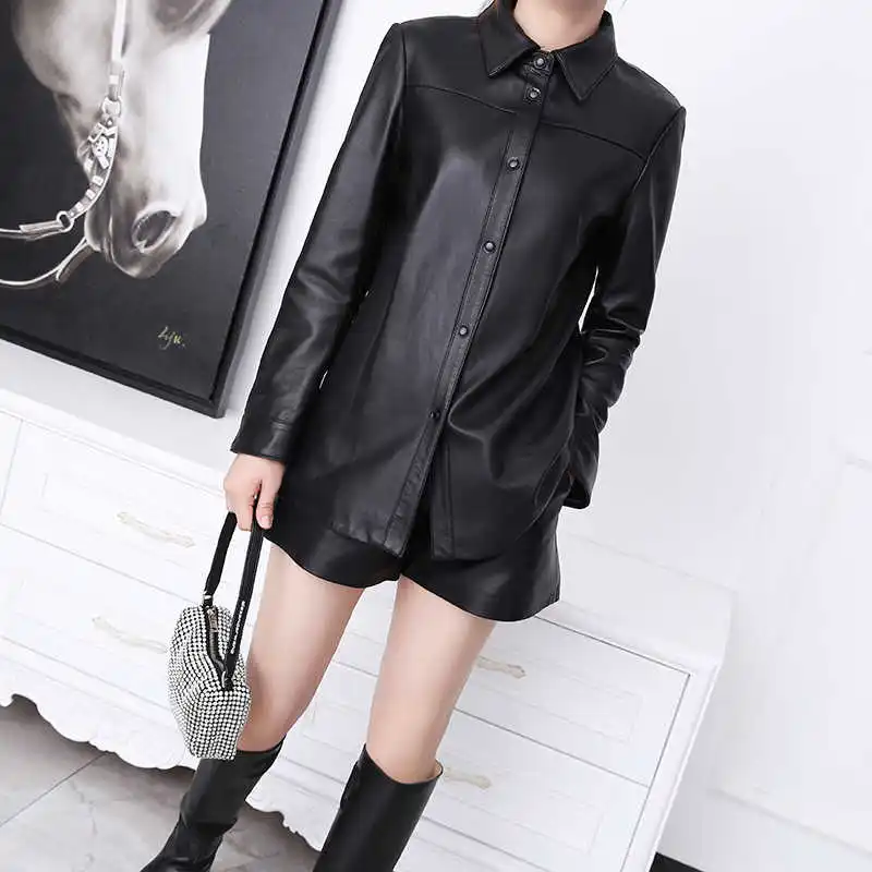 

Женская куртка из натуральной овечьей кожи, осенняя куртка-рубашка, A972