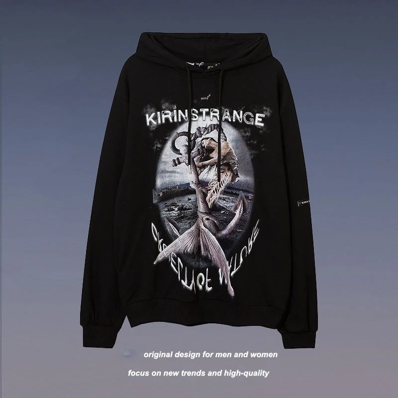 

Hoodie Sweatshirt 2021 Men's Graffiti Funny Mermaid Print Hooded Sweatshirt Harajuku Street Loose Couple Casual Sweater Hoodies