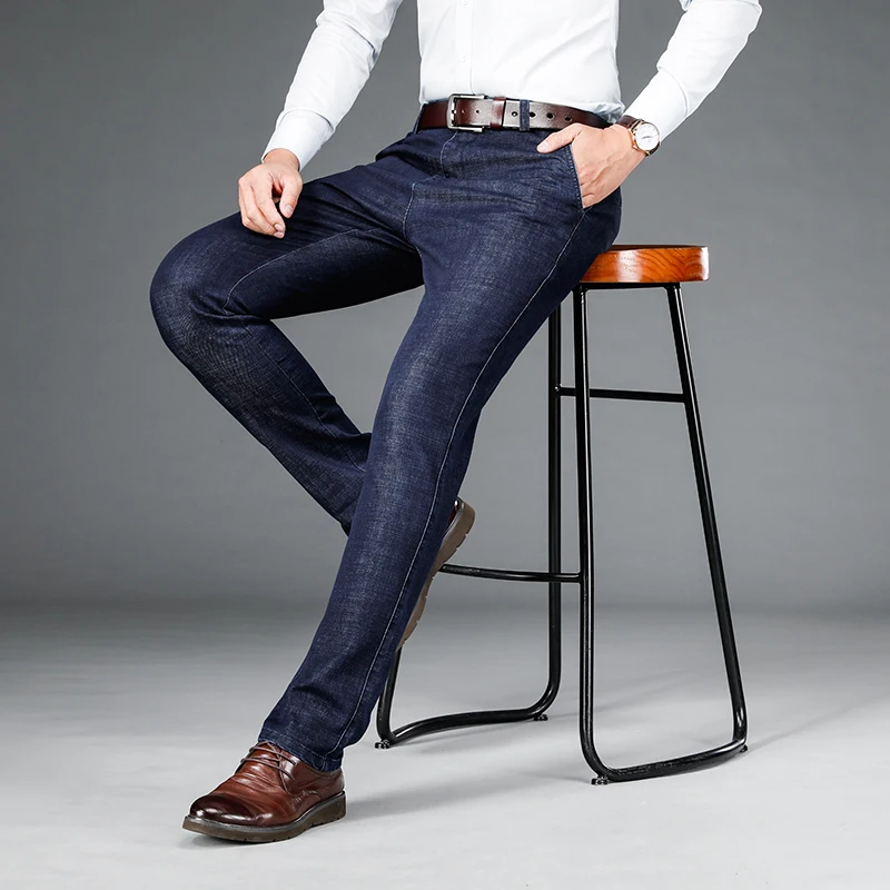 Мужской джинсовый костюм толстые повседневные брюки новинка осень-зима