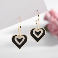 korean 925 silver needle inlaid diamond love black drop oil peach heart pendant earrings winter new earrings for women