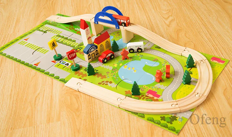 Деревянный городской поезд сделай сам 40 шт./компл. трек строительные блоки