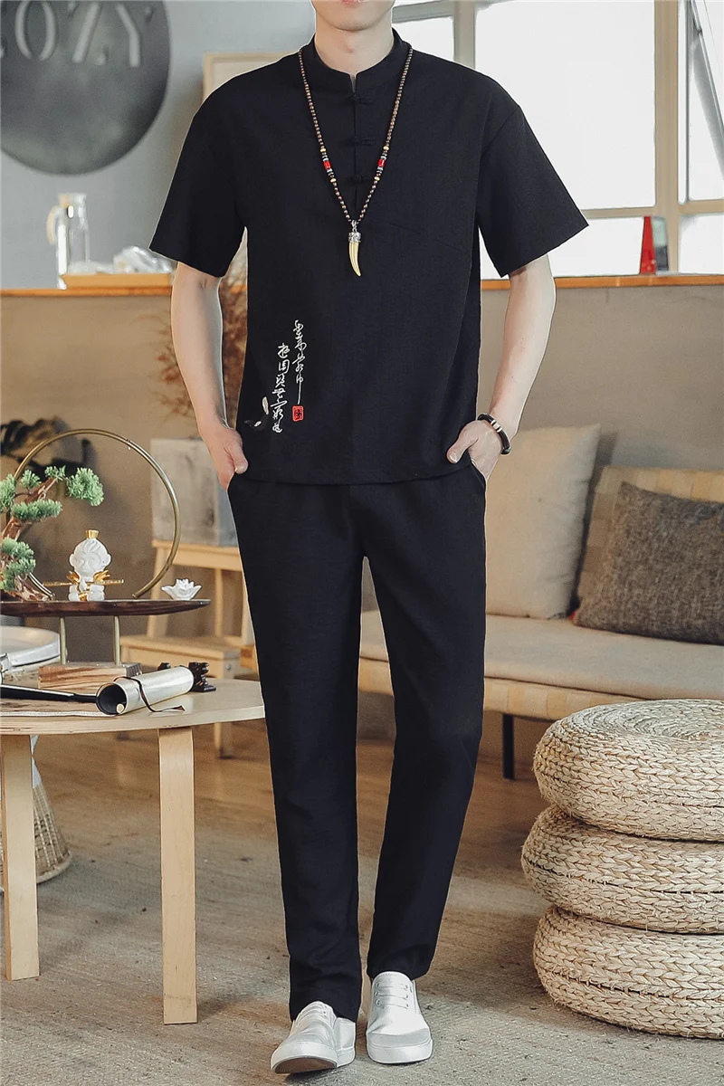 

2021 New Imitation Ice Silk Men Set Short-Sleeved Shirts+Trousers Embroidered Casual Two-Piece Men's Tracksuit 3 Color M-5XL 026