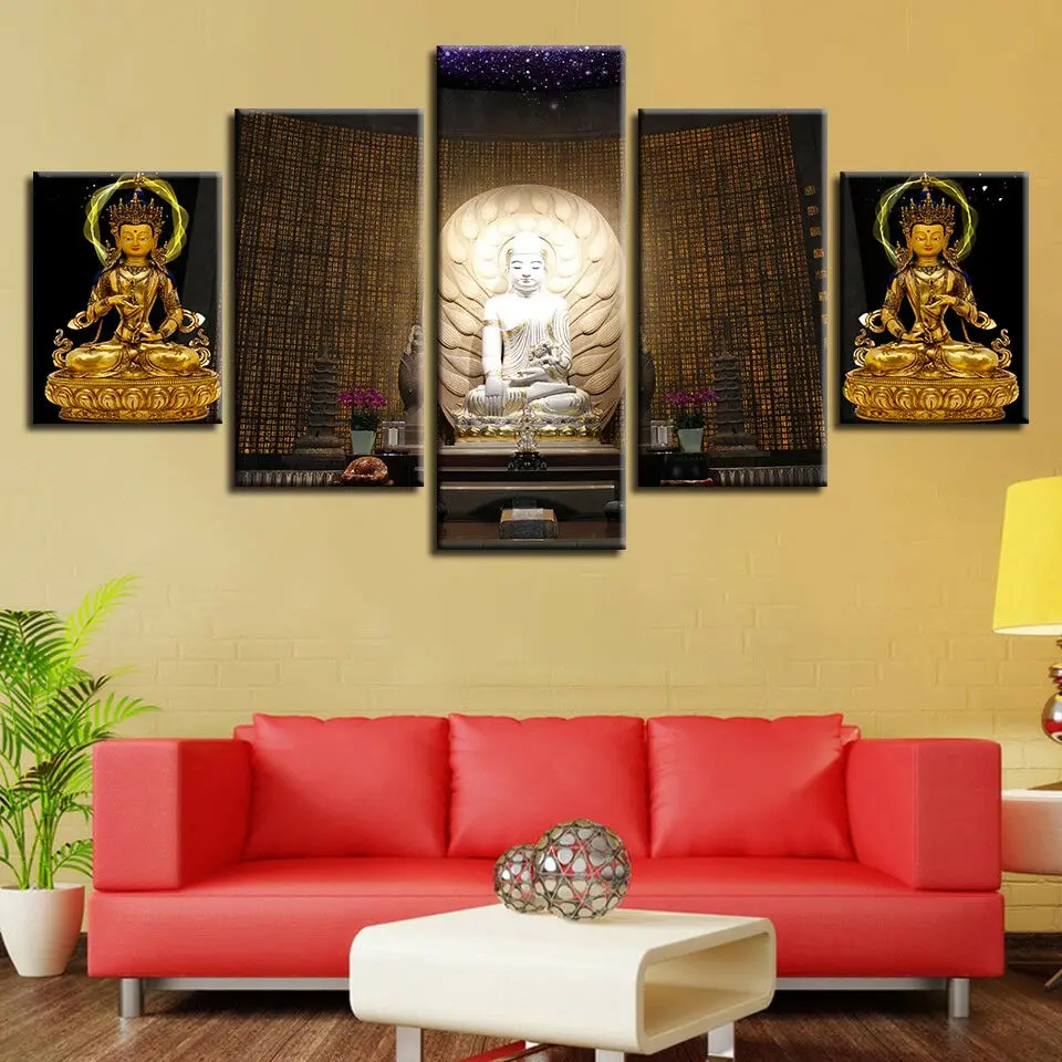 

No Framed Canvas 5Pcs Buddhist Buddha Meditation Wall Art Posters Prints Pictures Paintings Home Decor Decorations