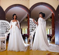 vintage lace appliqued a line wedding dress shawl luxury african black girl bohemian bridal gown plus size
