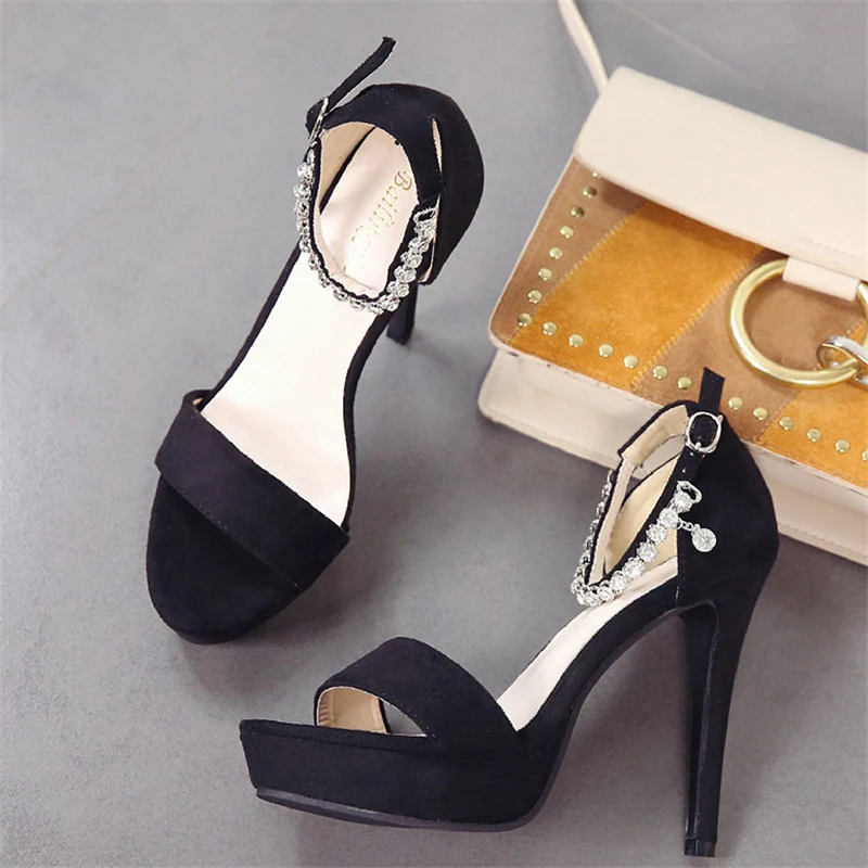 2019 г. женские роскошные черные босоножки на высоком каблуке 12 см пикантные туфли