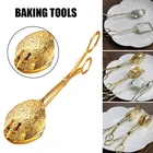 Ножницы, щипцы, креативные щипцы с металлическим покрытием, роскошные пищевые щипцы с цветочной резьбой для хлеба, барбекю, гриля, торта PLDI889