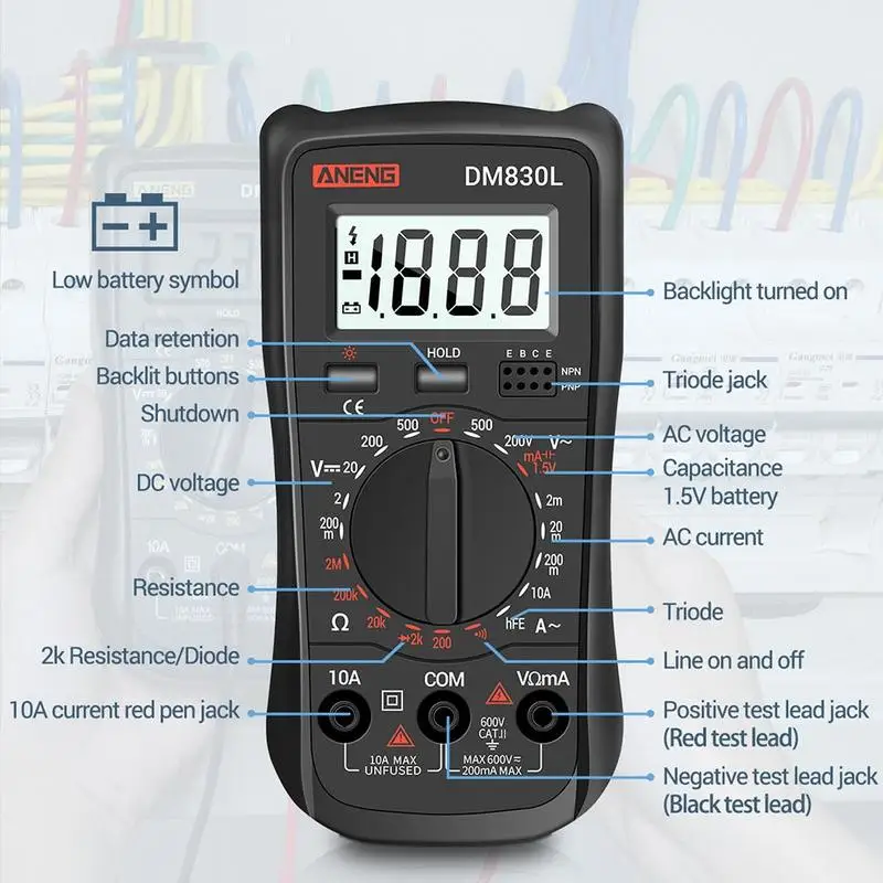 Цифровой мультиметр с ЖК дисплеем вольтметр Омметр амперметр тестер
