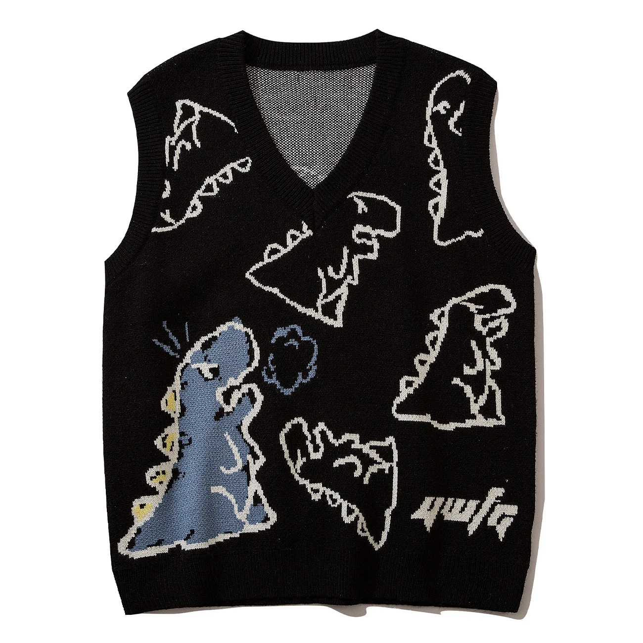 Трикотажный жилет в стиле Харадзюку мужские топы с рисунком динозавра и граффити