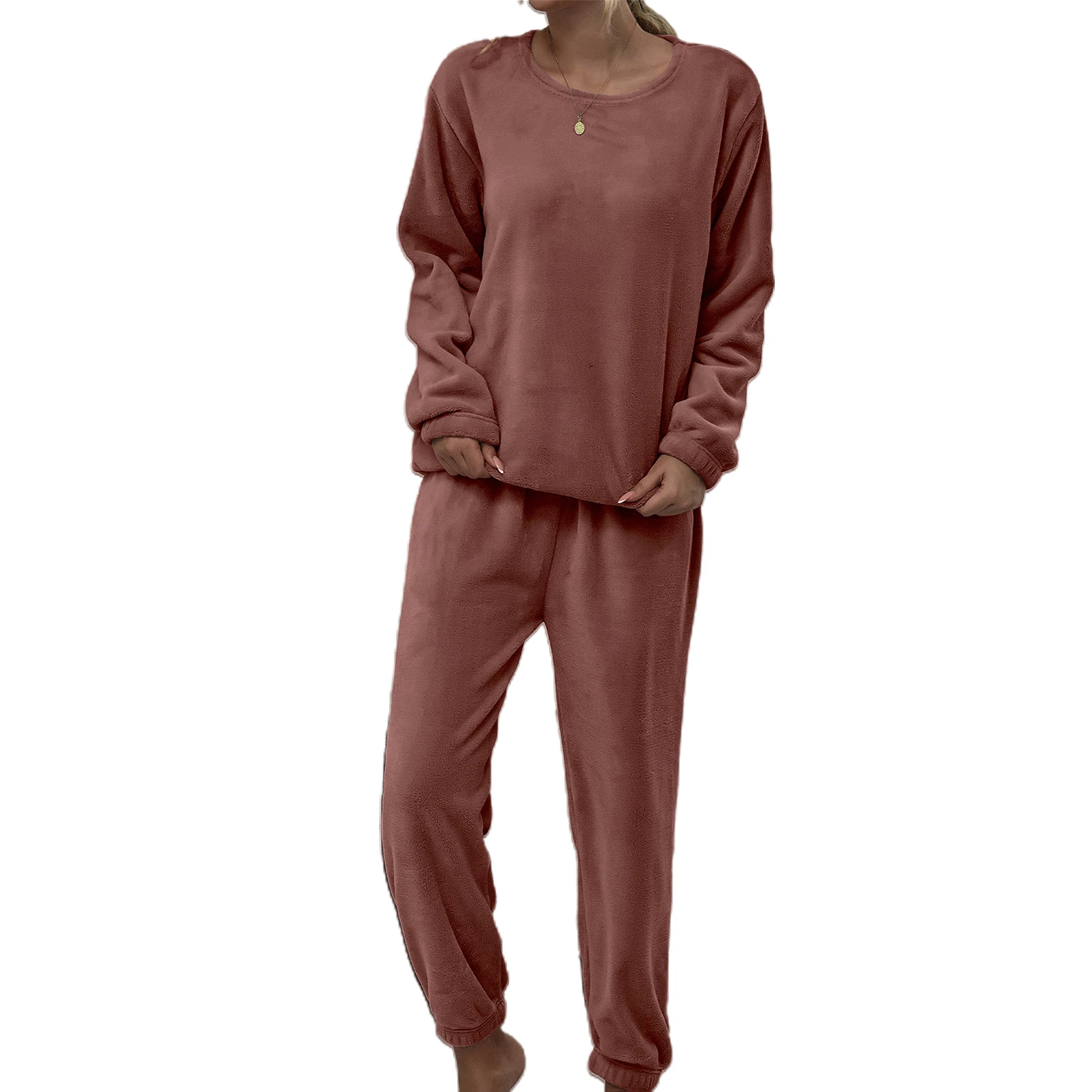 

2020 Women Autumn Winter Plush Blouse Warm Pants Loungwear Homwear Two Piece Outfit Women's Clothing