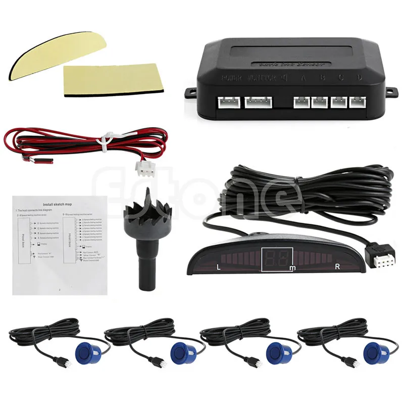 

Car LED Display Reversing 4 Parking Sensor Radar System Audio Buzzer Alarm White