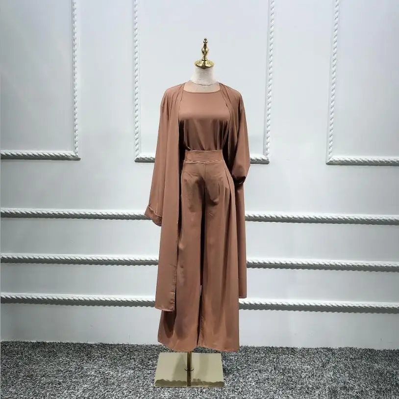 Модная скромная одежда из 3 предметов в арабском стиле для женщин, abaya cardgan+ рубашки+ штаны, мусульманская одежда, комплект, женский костюм в западном стиле, исламский - Цвет: 3