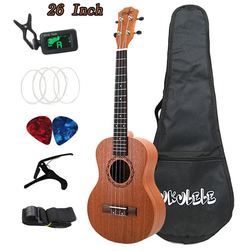 

26 Inch Ukulele Set 19 Fret Tenor Sapele Acoustic Guitaar beginner guitars Hawaii 4 String Full Kits Ukulele Guitar for Beginner