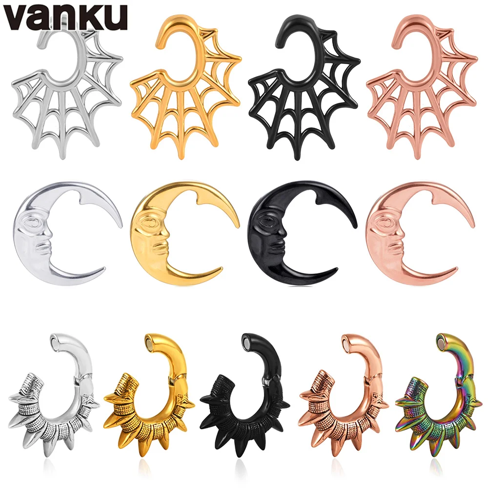 Vanku 2PCS Unique Design Stainless Steel Moon Face Head Ear Weight Gauges Stretchers Body Jewelry Earring Piercing Expanders