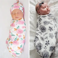 2pcs infant comfortable newborn cocoon envelope with hat baby soft flower print swaddle wrap toddler sleeping bags blankets