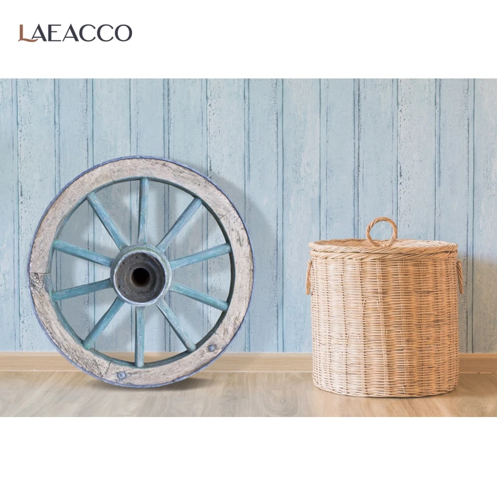 

Laeacco старым деревянным колесом стены пола в стиле вечеринки в корзину для новорожденных и малышей, фотозонт портрет фотографический фон, фо...