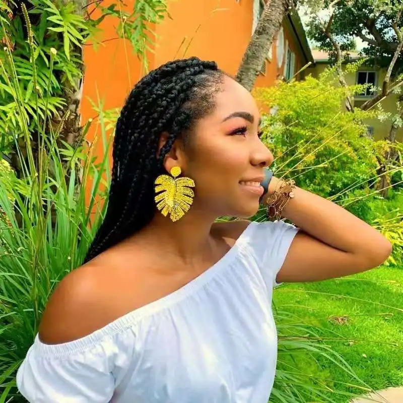 Серьги Dvacaman ручной работы с бусинами и листьями для женщин модные висячие серьги