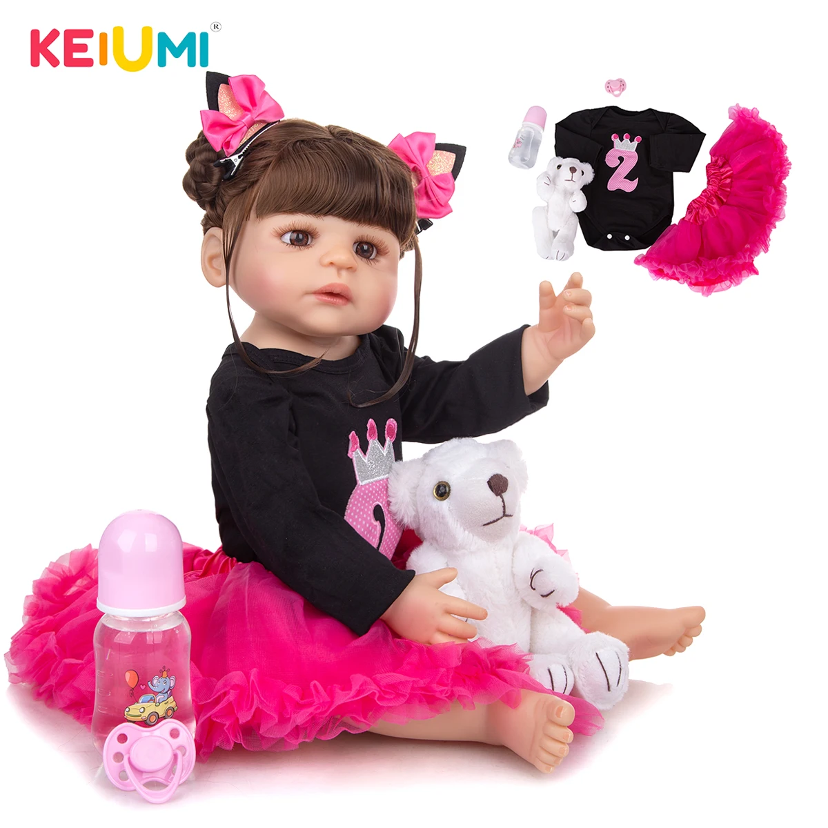 

KEIUMI Fashion 22 Inch Lifelike Reborn Baby Doll Full Silicone Body Reborn Bebe Girl Toys Waterproof For Children Birthday Gifts