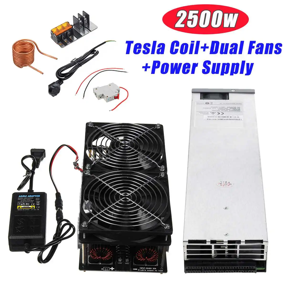 

12V-48V 2500W/1800W звс индукционный нагрев Доска модуль Flyback драйвер нагреватель с катушкой + двойной вентилятор, Питание комплект
