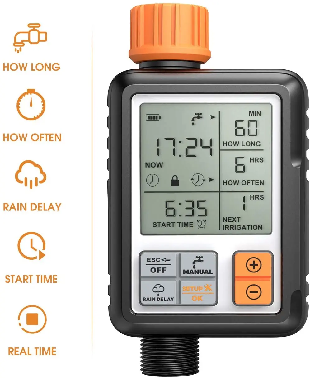 

Automatic Programmable Digital Water Timer 3" Large Screen IP65 Waterproof For Garden Lawn Watering System Irrigation Timer